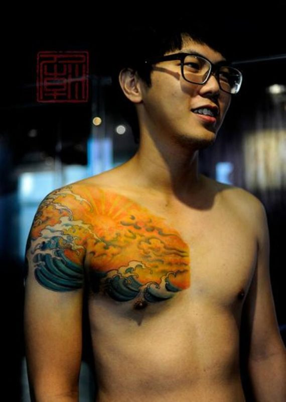 Tattoo Shoulder Japanese Waves Sun
