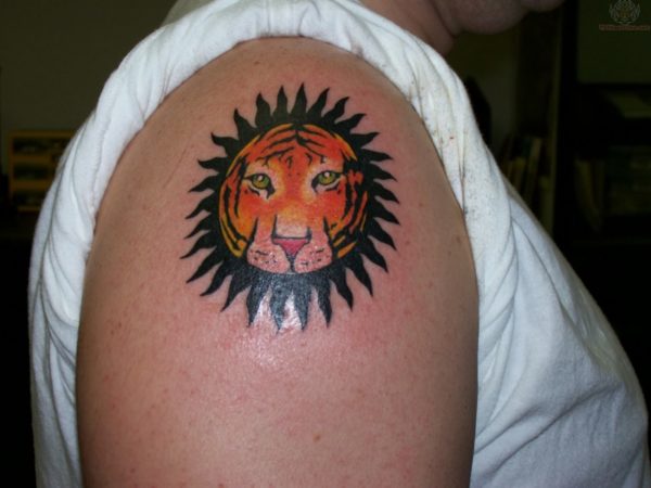 Tiger Sun Tattoo On Shoulder