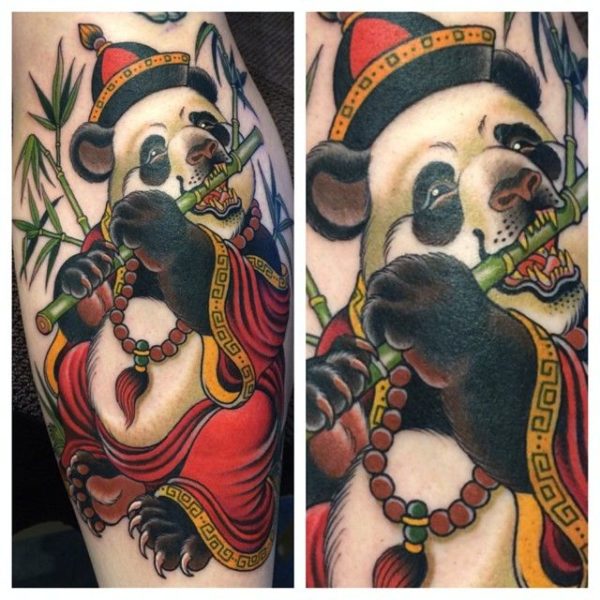 Asian Panda Eating Bamboos Tattoo On Shoulder