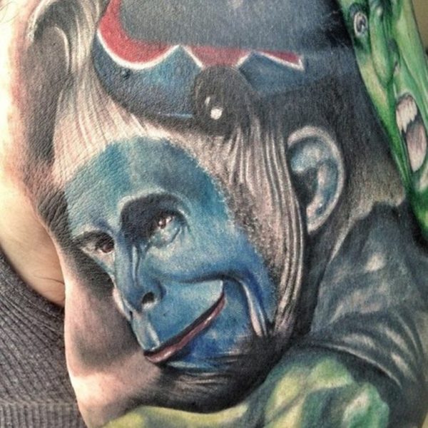 Blue Face Monkey Shoulder Tattoo