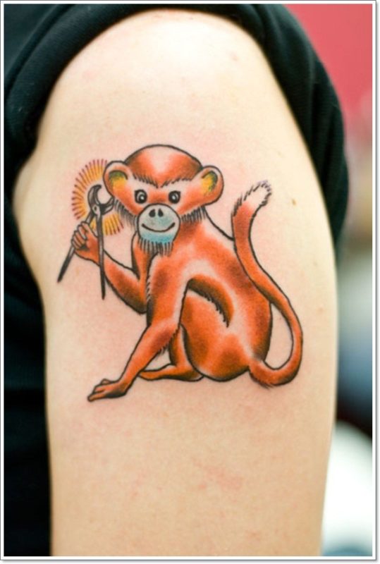 Brown Monkey Tattoo On Shoulder