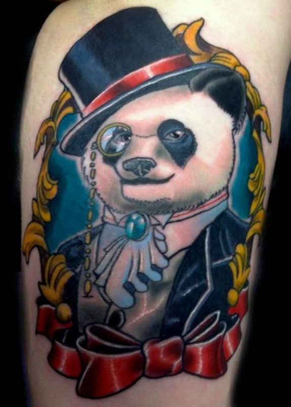Colored Panda Shoulder Tattoo Design