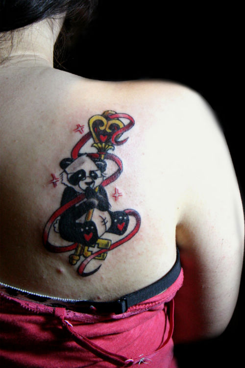 Colorful Panda Shoulder Tattoo Design