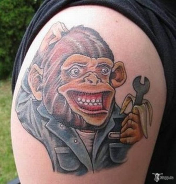 Laughing Monkey Shoulder Tattoo