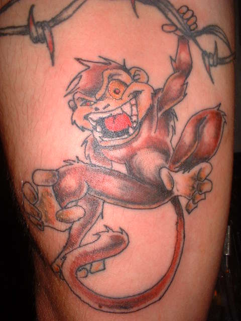 Monkey Hanging Shoulder Tattoo