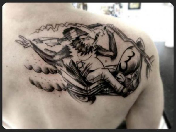 Monkey On Motorcycle Shoulder Tattoo