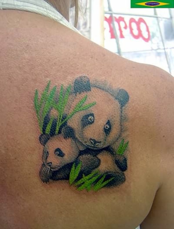 Panda And Baby Shoulder Tattoo