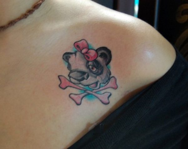 Panda Head Tattoo On Front Shoulder