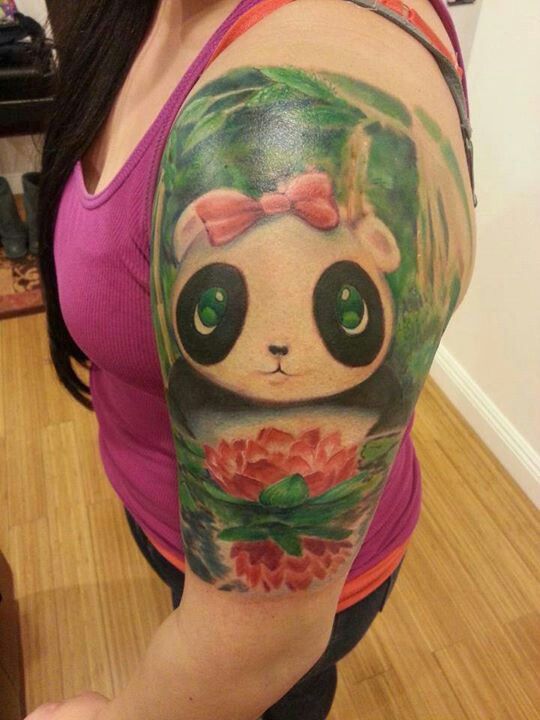 Panda Tattoo On Left Shoulder