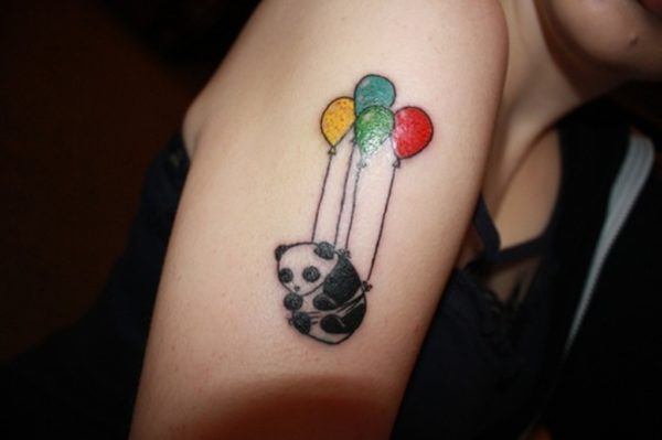 Panda With Colored Balloons Tattoo