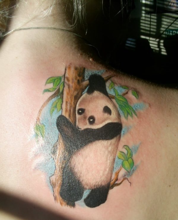 Panda With Tree Shoulder Tattoo