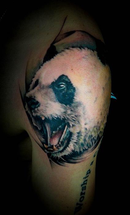 Realistic Panda Shoulder Tattoo