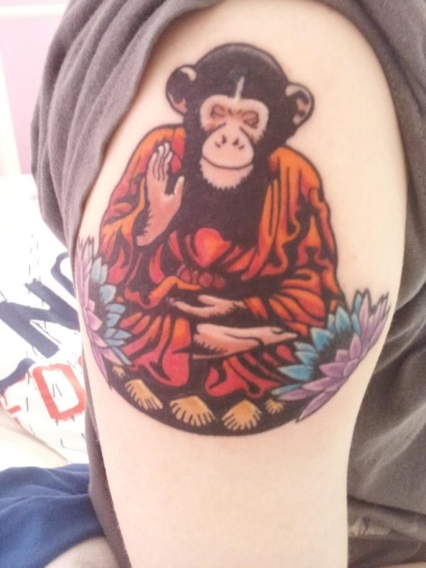 Religious Monkey Shoulder Tattoo