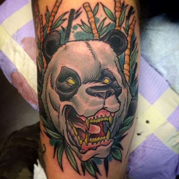 Roaring Panda Face Shoulder Tattoo