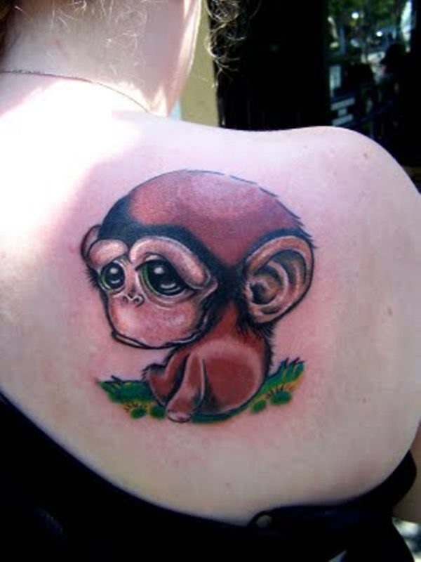 Sad Monkey Tattoo On Shoulder