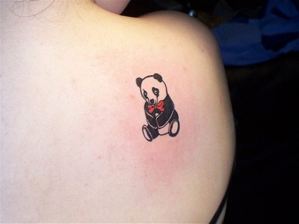 Sweet Panda Sitting Tattoo On Shoulder