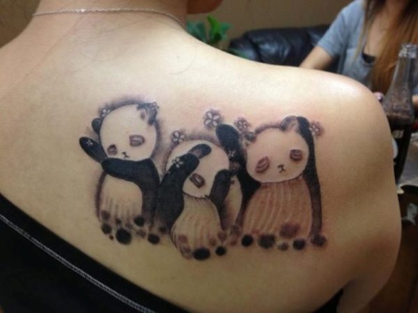Three Panda Shoulder Tattoo