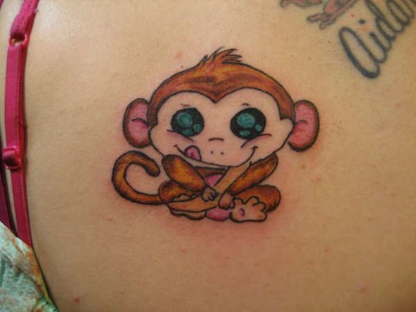 Tiny Monkey Tattoo On Shoulder