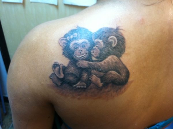 Two Cute Monkey Shoulder Tattoo